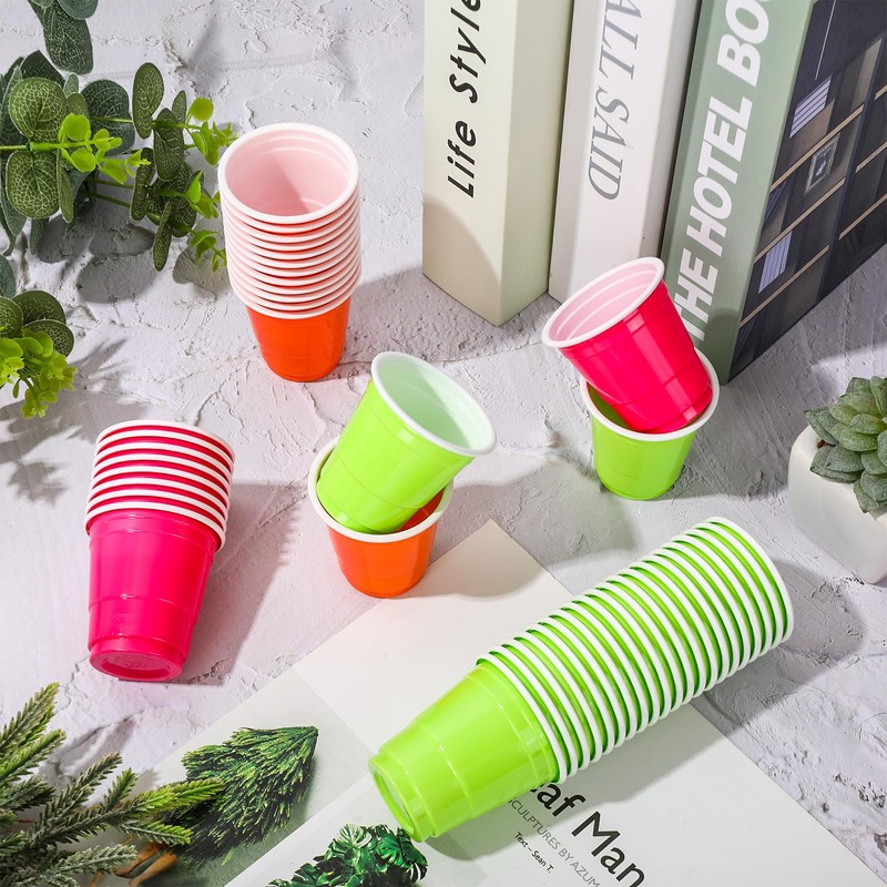 Whaline 150Pcs 2OZ Neon Plastic Shot Cups Disposable Mini Shot