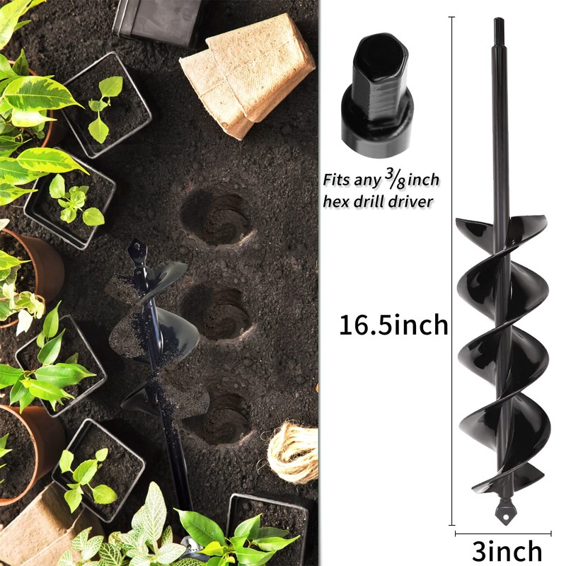 TCBWFY Garden Auger Drill Bit for Planting 3x16.5inch,Total Solid Barrel