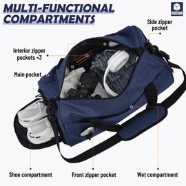 BECOJADDE Gym Bag for Women Men with Shoe Compartment & Wet Pocket, 35L Travel Sports Duffel Bags Overnight Bag Weekend Bag Hospital Bag with Padded Shoulder Strap for Fitness and Workout, Blue