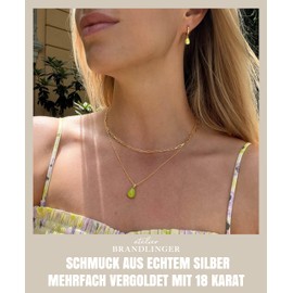 Brandlinger ® Women's Necklace 925 Sterling Silver Necklace with Pendant Gemstone Chalcedony Teardrop Purple or Green Chain 18 Carat Gold Plated Jewellery for Women and Girls Chain Length Adjustable