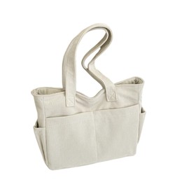 Women's corduroy large capacity handbag,whether for work,school or shopping,carried by hand or carried on the shoulder, White, One Size