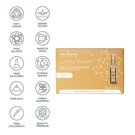 VALQUER Lifting Flash Serum Facial en Ampollas. Antiarrugas Efecto Lifting Inmediato, Acción Rejuvenecedora y Reafirmante con Ácido Hialurónico para Todo Tipo de Piel. Pack de 5 unidades de 2 ml.