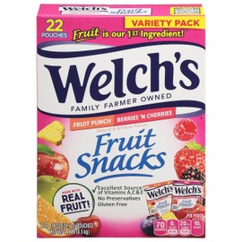 Welch's, Fruit Punch Berries 'N Cherries Fruit Snacks Pouches, 17.6 Ounce, 22 Pack