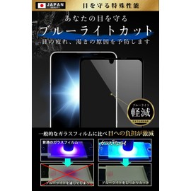 OVER's ガラスザムライ AQUOS Sense6 用 ガラスフィルム SH-54B 用 SHG05 用 SH-M19用 ブルーライトカット AQUOS Sense6s 用 全面保護 黒縁 硬度10H らくらくクリップ付き 338-blue-3d