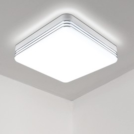 Taoellen 24W Square Bathroom Lights Ceiling, 2160lm Square Silver Edge Ceiling Light, 6500K Flush Ceiling Light Cold White, Energy Efficient Ceiling Lamp for Bedroom Office Balcony Children's Room