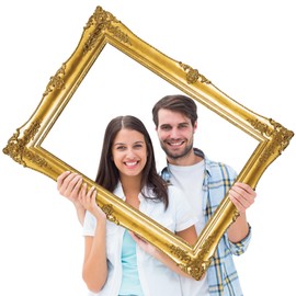 Large Photo Booth Props 32 x 24 Inch Gold Picture Selfie Frame Vintage Photo Frame Creative Friends Party Photo Props Accessories for Wedding Bridal Shower Bachelorette Birthday Party Supplies Decor