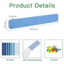 8 Pcs Felt Pin Board Bar Strips Bulletin Board for Bedrooms Offices Home Wall Decoration, Notice Board Self Adhesive Cork Board with 50 Push Pins for Paste Notes, Photos, Schedules (Multi-Blue)