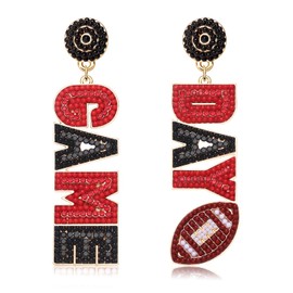 Football Earrings for Women Beaded Game Day Earrings Rhinestone Football Team Drop Dangle Earrings Football Mom Accessories Sports Jewelry Gifts, Zinc, Rhinestone