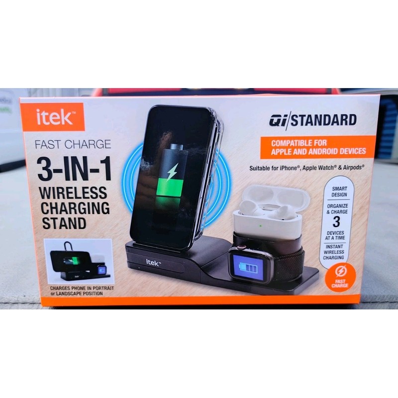 itek Fast Charge 3-In-1 Qi Wireless Charging Stand Charge 3