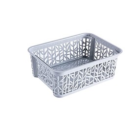 BranQ – Home essential Universal, multifunctional, adjustable storage basket in bamboo design, BPA-free plastic, size S - 2.5 litres, 1 piece, light grey