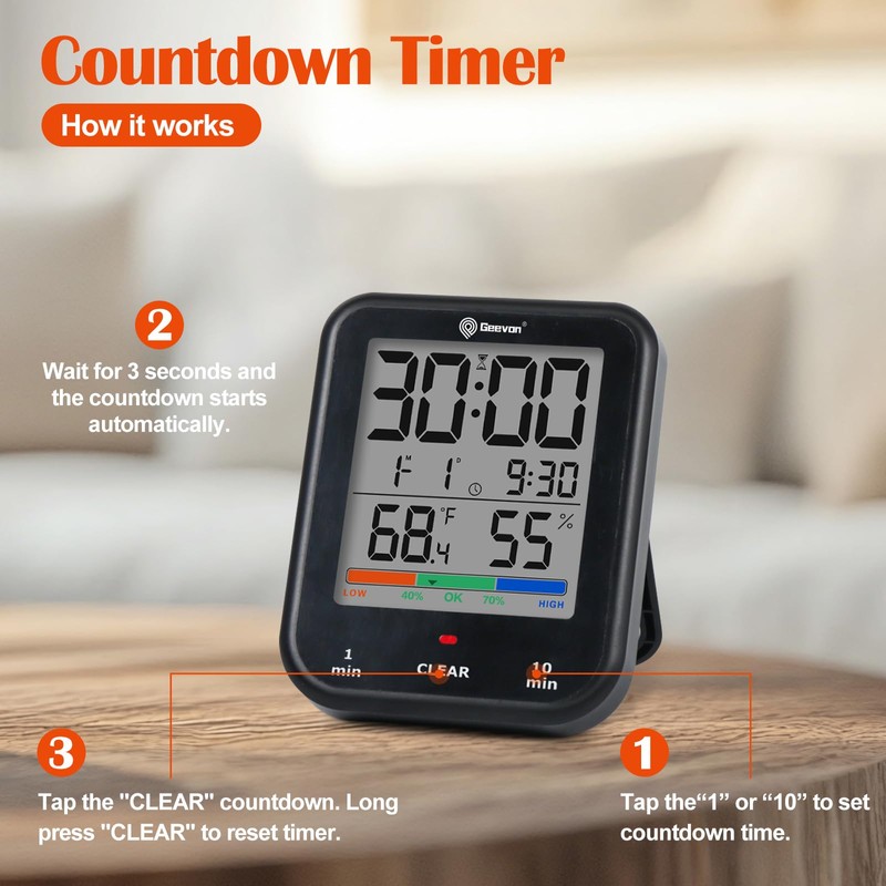 Geevon Digital Bathroom Clock, Waterproof Shower Timer with Large Touch
