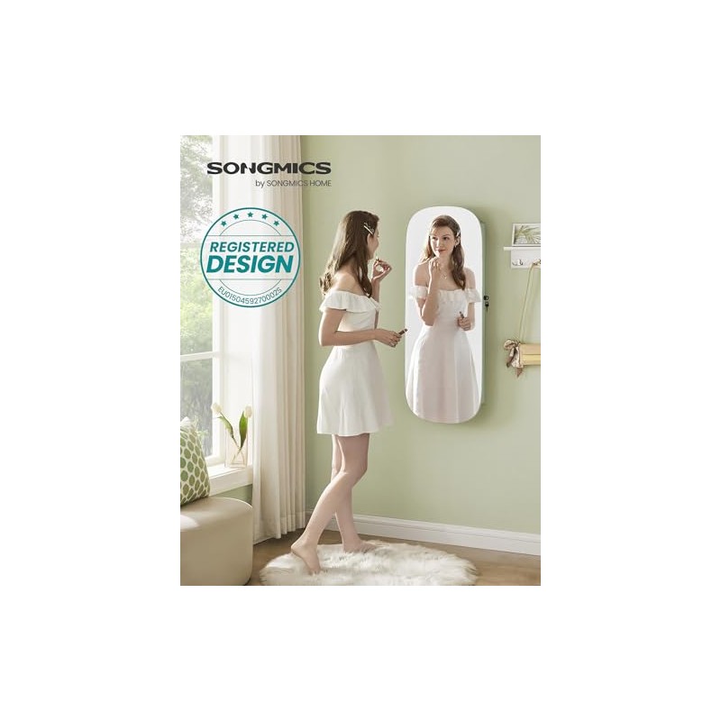 SONGMICS Espejo Joyero de Pared con Luz LED, 10 x
