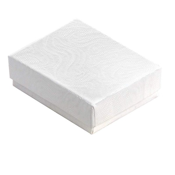 888 Display - Pack of 100 Boxes of 2 5/8" x 1 1/2" x 1"H White Swirl Eggshell Finish Cotton Filled Jewelry Boxes