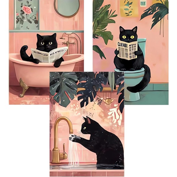 EIBEILI 3 Pack Black Cat Diamond Art Kits for Adults,