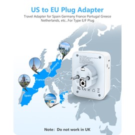 LENCENT 2 Pack Germany France Travel Power Adapter, Schuko Type E/F Plug Converter with 4 Outlet, 4 USB Charger(2 USB C) Adaptor, US to EU Spain Franch German Greece Iceland Korea, Cruise Approved