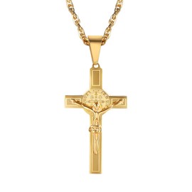 Prosteel Crucifix Necklace Men Gold Chain Jesus Cross Pendant Christian Necklaces For Women