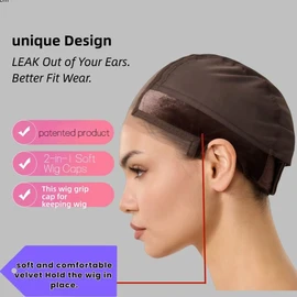 Lace Wig Grip Band Caps Velvet Adjustable Wig Grip Cap For Glueless And Part for Seamless Transition,2 in 1 Grip Band Non Slip Wig Cap for Lace Wigs (Brown, L)