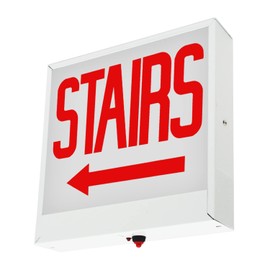 LFI Lights | Chicago Approved Red Exit Sign (Stairs Left Arrow) | Steel Housing | All LED | Hardwired with Battery Backup | UL Listed | CHEX-STAIR-LA