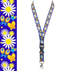 Rolseley Lanyard neck strap Daisy for id badge holder with metal clip (1 Blue)