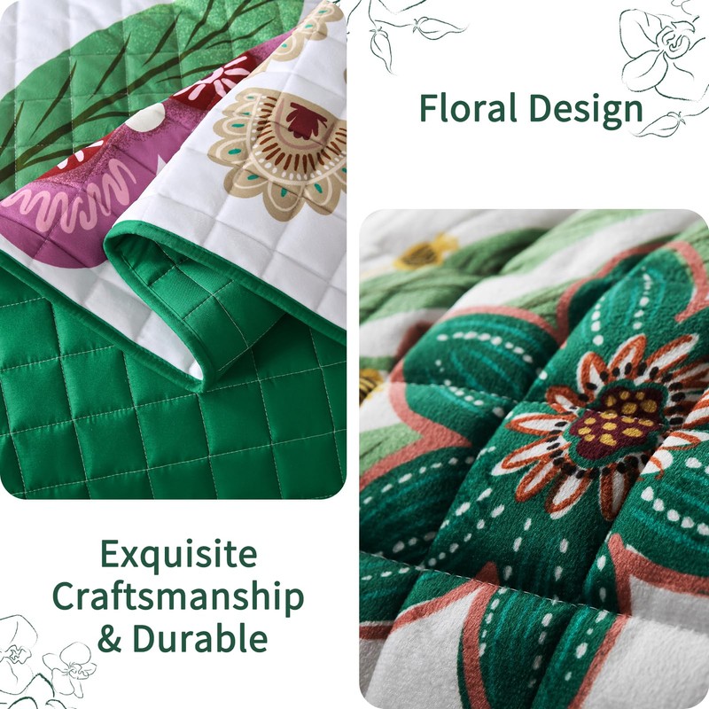 VAPUTAR Velvet Queen Quilt Bedding Set, 3 Pieces Floral Velvet