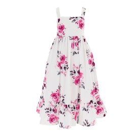 Flofallzique Girls Floral Dress Summer Vintage Tie Back Kids Birthday Party Maxi Dress for 4-14 (6Y, White)