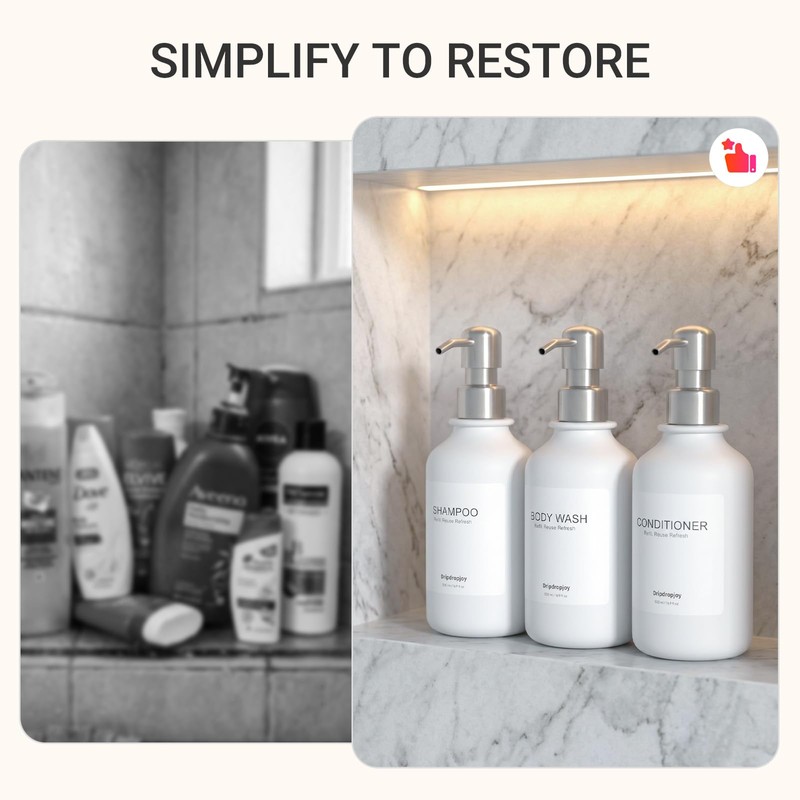 Modern Shampoo and Conditioner Dispenser Set of 3, 17oz Refillable
