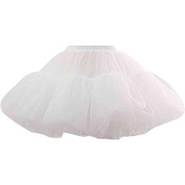 GZKUM Women's Petticoat 50s 4 Levels Hoopless Short Length Tulle Crinoline Underskirts Dress Bubble Skirt Above Knee Ivory