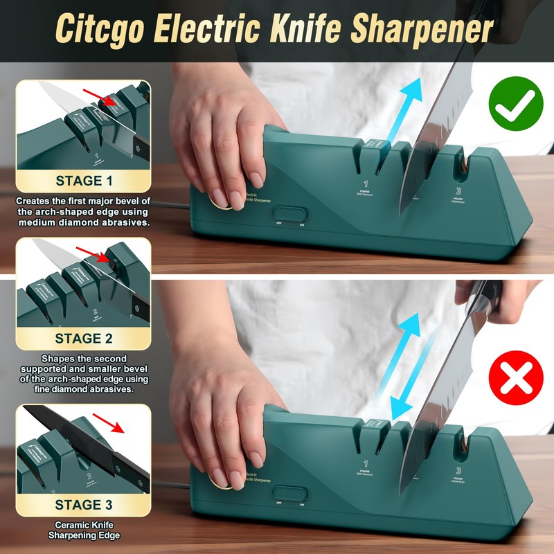 Knife Sharpener, Diamond Abrasives Electric Knife Sharpener for Stainless Steel