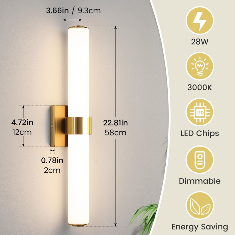 AIJIASI Bathroom Vanity Light Fixtures Over Mirror - 28W Gold