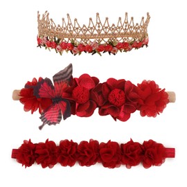 cherrboll 3pcs Baby Girl Headbands Flowers, Super Soft & Stretchy Nylon Floral Hairbands for Newborn Toddler