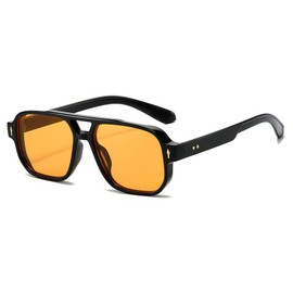 JCTAIFOO Fashion Square Sunglasses, Vintage Retro Rectangle Sunglasses for Men and Women, Trendy UV400 Glasses, black/orange