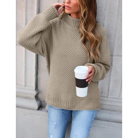 ZESICA Women's Turtleneck Batwing Sleeve Loose Oversized Chunky Knitted Pullover Sweater Jumper Tops,Camel,Large