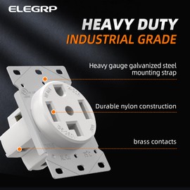 ELEGRP White 30 Amps 125/250V Dryer Outlet, Flush Mounting Power Outlet, NEMA 14-30R, Straight Blade Heavy Duty Dryer Receptacle, Grounding, 3 Pole 4 Wire, UL Listed, 1 Pack