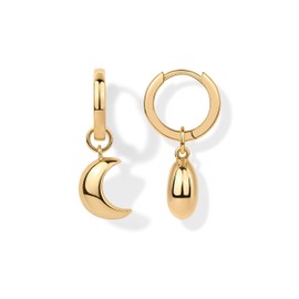 PAVOI 14K Yellow Gold Plated Moon Dangle Huggie Earrings for Women | Charm Earring Pair