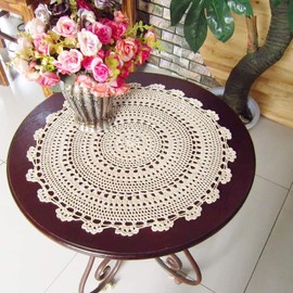 Phantomon Handmade Doilies Crochet Round Cotton Large Lace Placemats Coasters Table Covers, Pack of 4, Beige, 17 Inch