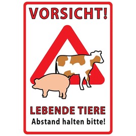 AGDeko® Tin Sign Caution Living Animals Distance Size 30 x 20 cm