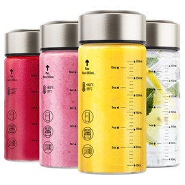 Zukro 12 oz Glass Juice Bottles, 4 Pack Reusable Leakproof BPA-Free Clear Wide Mouth Glass Bottles for Juicing, Smoothie, Protein, Infused Water, Beverage Storage, Borosilicate, Stainless Steel Lids