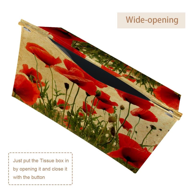 2 Pack Tissue Box Cover Holder, Red Poppies Flowers Rectangle