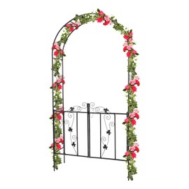 Garden Arch with Gate Outdoor Arbor for Various Climbing Plant Lawn Backyard