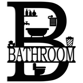 XORT Bathroom Signs Metal Wall Decor, Metal Bathroom Wall Art, Funny Bathroom Sign for Modern Home Decorations. (Black - 10 x 12 inch)