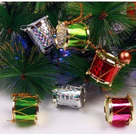 12 pcs Colorful Glitter Mini Drum Christmas Tree Ornaments, Hanging Decoration Pendants Christmas Holiday Wedding Party Decor