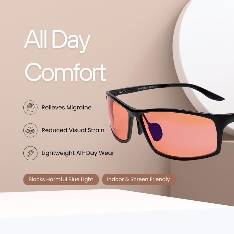 BRADDELL FL-41 Rose Tinted Blue Light Glasses for Migraine Light