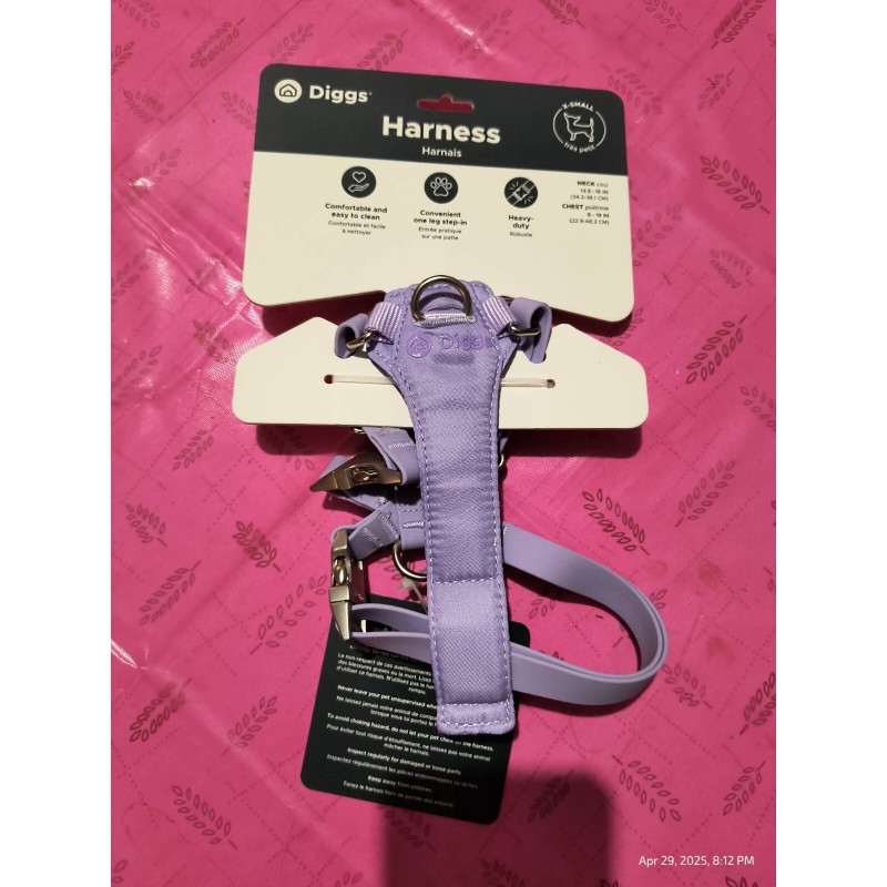 Diggs Extra Small Dog Adjustable Harness Purple Heavy Duty One