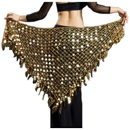 Lauthen.S Women Belly Dance Hip Scarf Sequins Mesh Triangle Wrap Skirt Waist Chain(Gold)