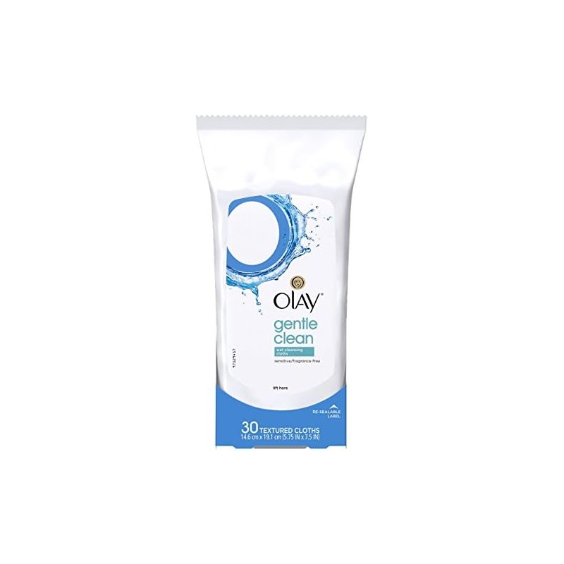 OLAY Wet Cleansing Cloths Gentle Clean, Sensitive/Fragrance-Free 30 Ea (Pack