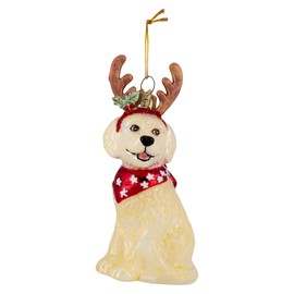 Noble Gems™ Goldendoodle With Antlers Glass Ornament