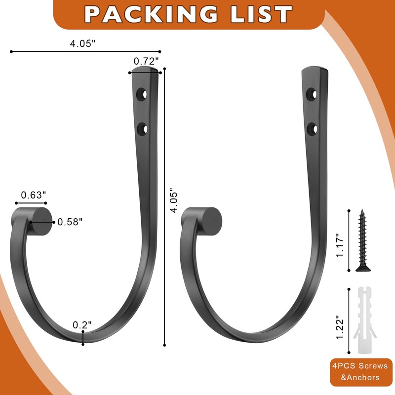 Mayrhyme Curtain Holdbacks 4Pcs,Black Barrel Zinc Alloy Curtain Tiebacks,Wall Mounted
