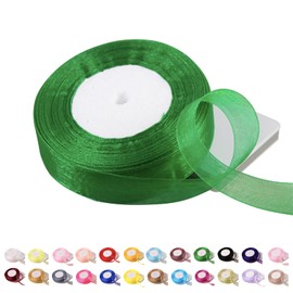 45m Green Organza Ribbon 25mm,Organza Chiffon Ribbon,Clear Chiffon Ribbon St Patrick Day Ribbon Hair Ribbon Gift Wrap Ribbon Organza for Crafting,Making Wreath,Hair Bows,Gift Wrapping,Wedding