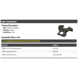 Marketplace Auto Parts Lower Timing Cover - Compatible with 2005, 2007-2017 Honda Accord 3.0L 3.5L V6