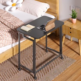 4NM 23.6" Mobile Small Folding Desk, Simple Assembly Compact Computer Laptop Cart Desk, Mini Couch Table Study Writing Table for Small Space Offices - All Black